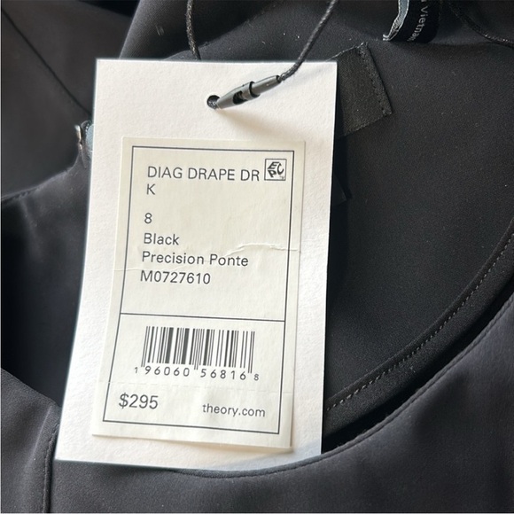 THEORY Diagonal Drape Dress Black Sleeveless Back Zip LBD Sz 8 NEW - Picture 13 of 14